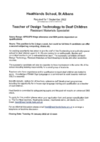 Teacher of Design Technology to Deaf Children Vacancy Nov2021