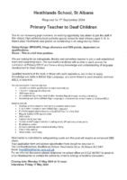 Primary Teacher to Deaf Children vacancy Sept2024