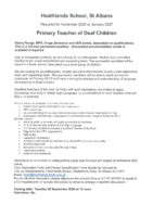 Primary Teacher of Deaf Children vacancy Sept2026